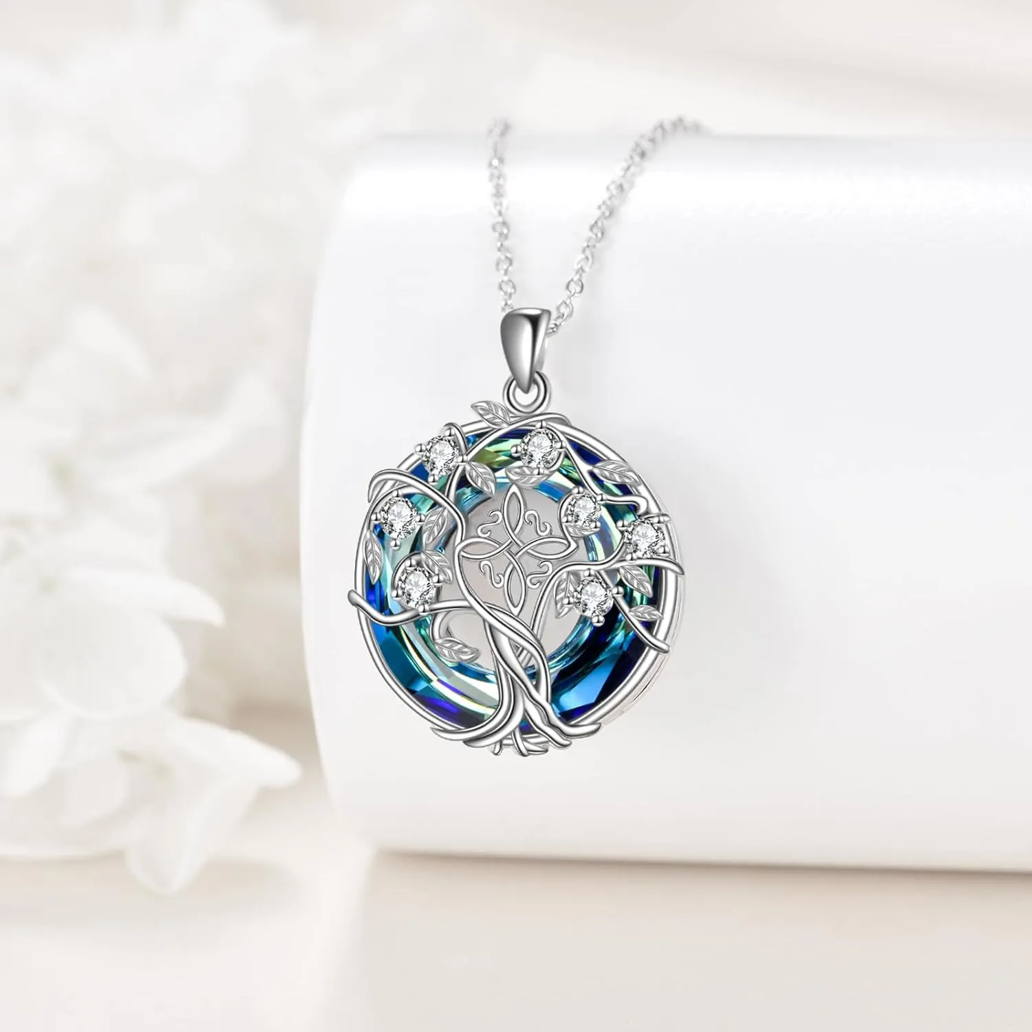 Tree of Life Necklace 925 Sterling Silver Chai Yin Yang AA Witches Knot Tree of Life Crystal Pendant Jewelry Gifts for Women