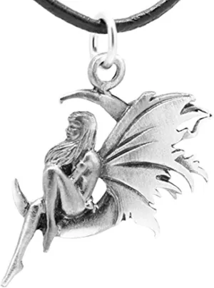 Trilogy Jewelry Pewter Fairy Celestial Crescent Moon Pendant on Black Necklace Cord with Clasp