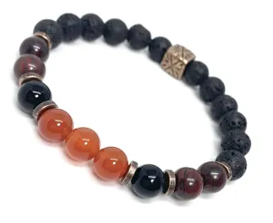 Triple Protection Gemstone Bracelet/Carnelian/Bloodstone/Black Onyx/Lava stones/For Men/Holistic Jewelry/Aromatherapy/Essential Oil Diffuser Beaded Bracelet