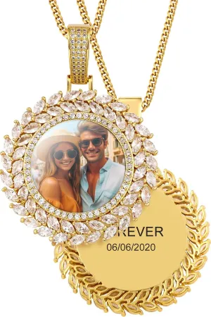TUHE Custom Picture Necklace Personalized Photo Pendant 18K Gold Plated Customized Engraved Memory Necklaces Round Circle Rip Medallion Picture Chains For Men Women