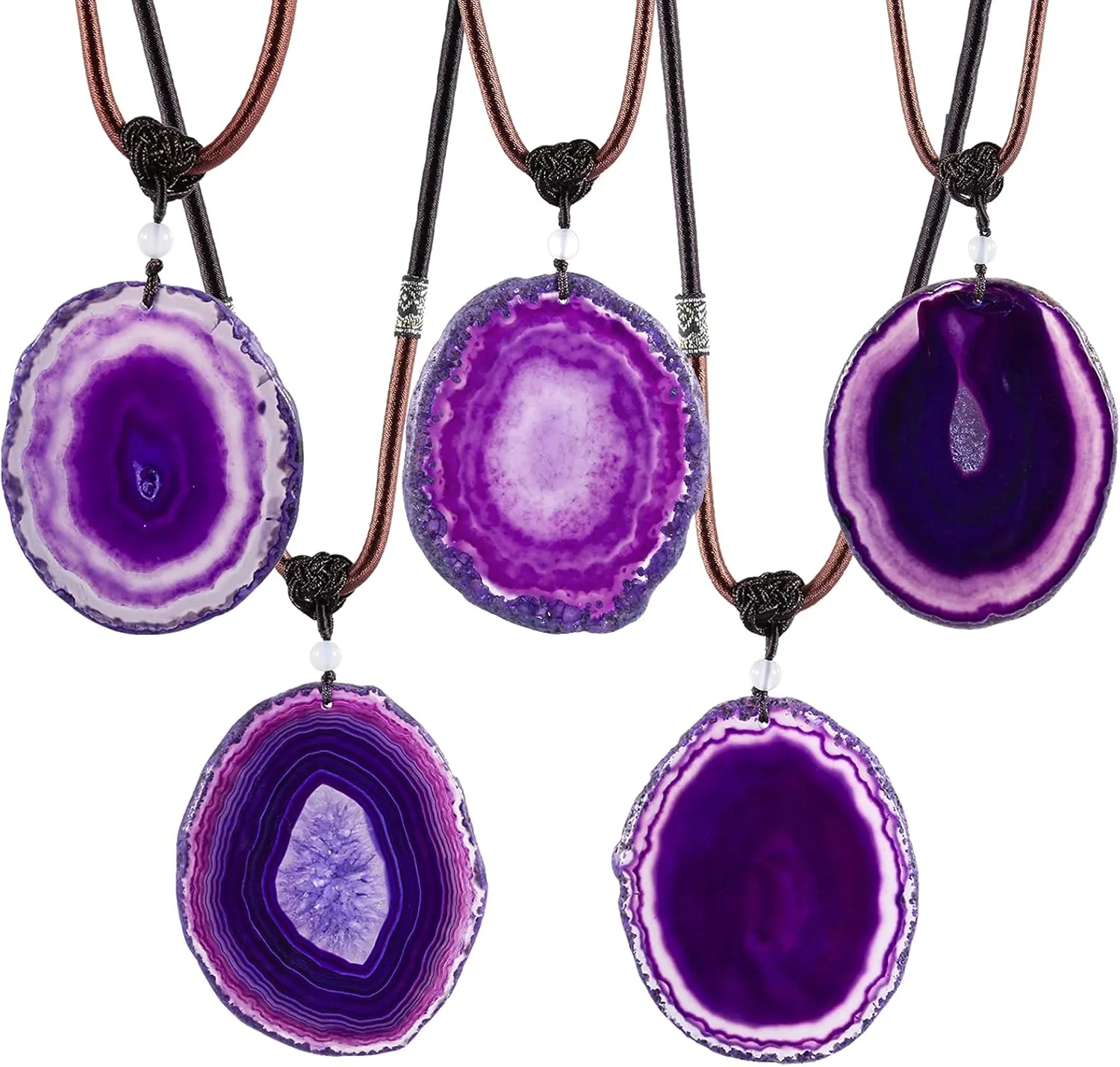 TUMBEELLUWA Agate Slice Pendant Necklace Amulet Reiki Healing Crystal Stone with Nylon Cord Handmade Jewelry for Women