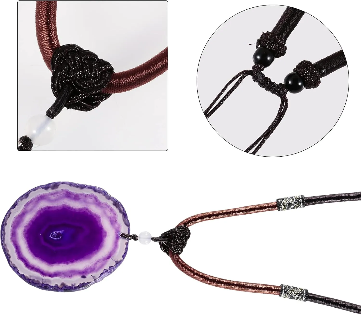 TUMBEELLUWA Agate Slice Pendant Necklace Amulet Reiki Healing Crystal Stone with Nylon Cord Handmade Jewelry for Women