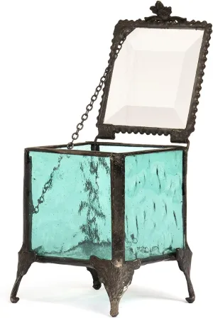 Turquoise Blue Glass Jewelry Box  Vintage-Styled Keepsake Box Decorative Trinket Storage for Women - J Devlin Box 153-3