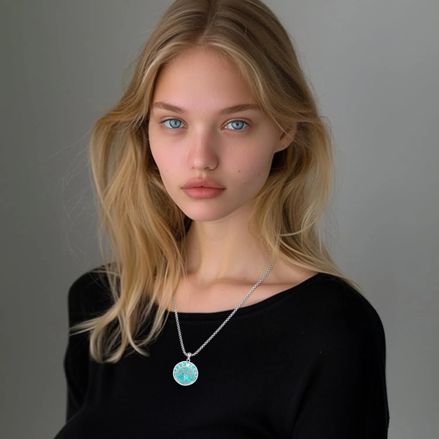 Turquoise Jewelry for Women Men 925 Sterling Silver Pendant Urn Necklaces for Ashes Picture Locket Necklace Thor Hammer Yggdrasil Virgen De Guadalupe St Michael Christopher Judas Witches Knot Necklace