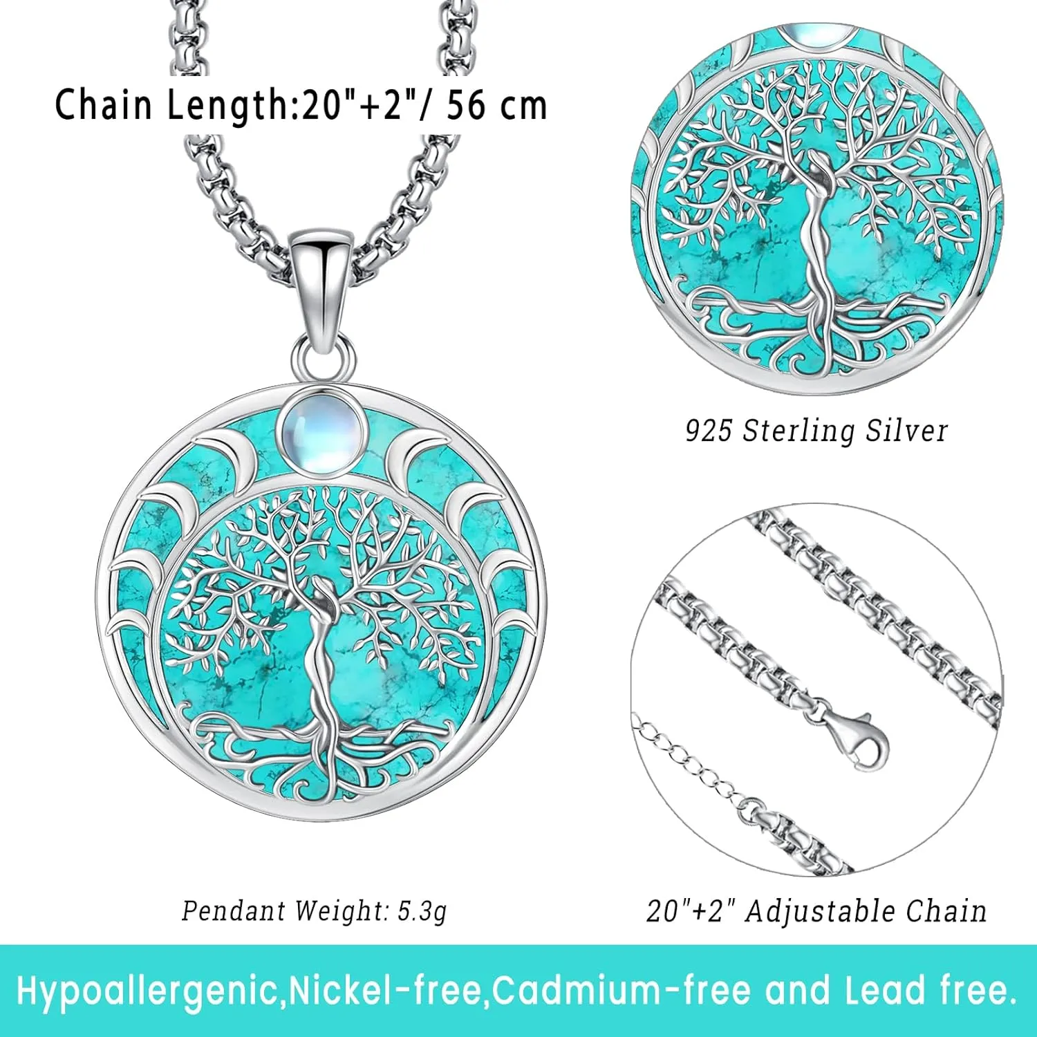 Turquoise Jewelry for Women Men 925 Sterling Silver Pendant Urn Necklaces for Ashes Picture Locket Necklace Thor Hammer Yggdrasil Virgen De Guadalupe St Michael Christopher Judas Witches Knot Necklace