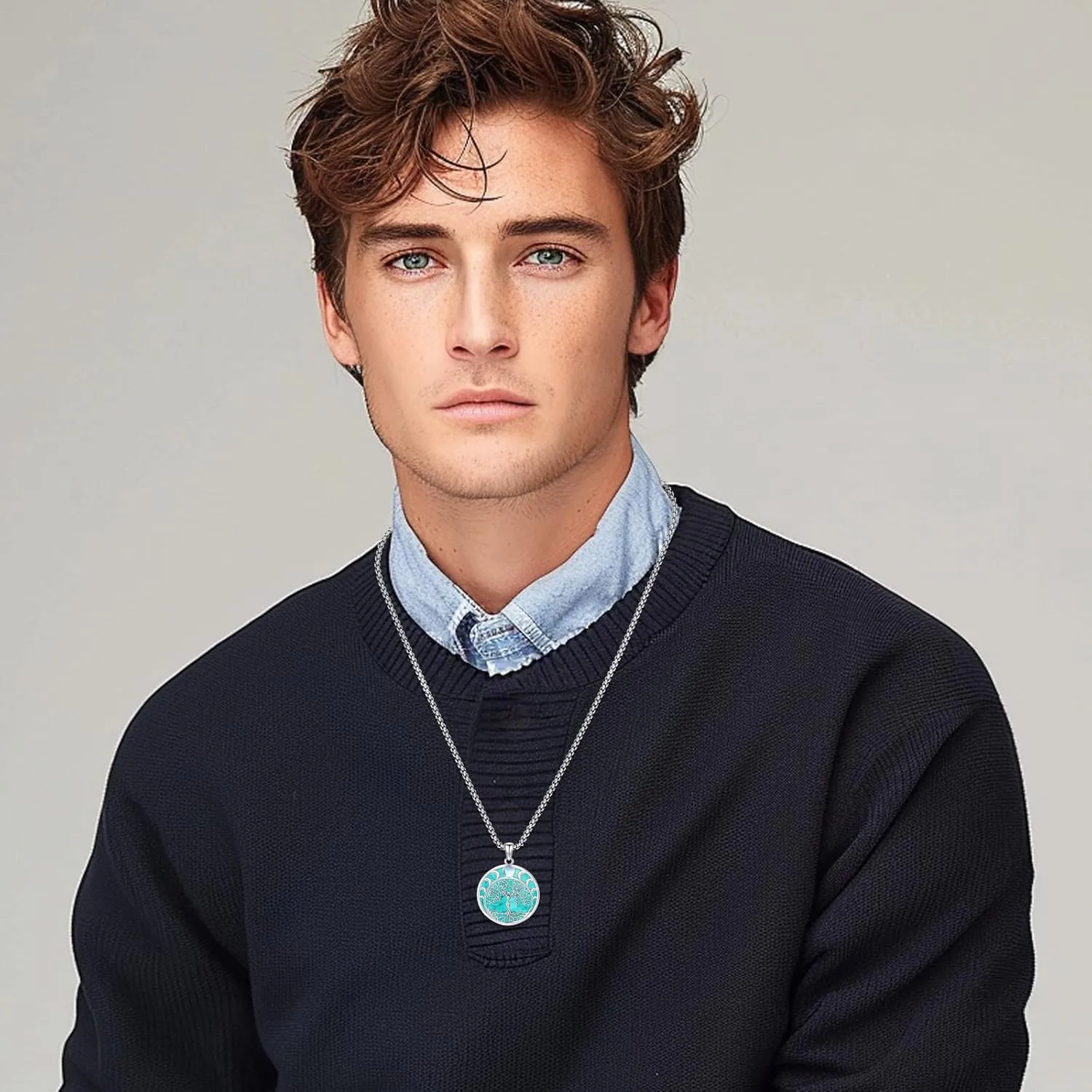 Turquoise Jewelry for Women Men 925 Sterling Silver Pendant Urn Necklaces for Ashes Picture Locket Necklace Thor Hammer Yggdrasil Virgen De Guadalupe St Michael Christopher Judas Witches Knot Necklace