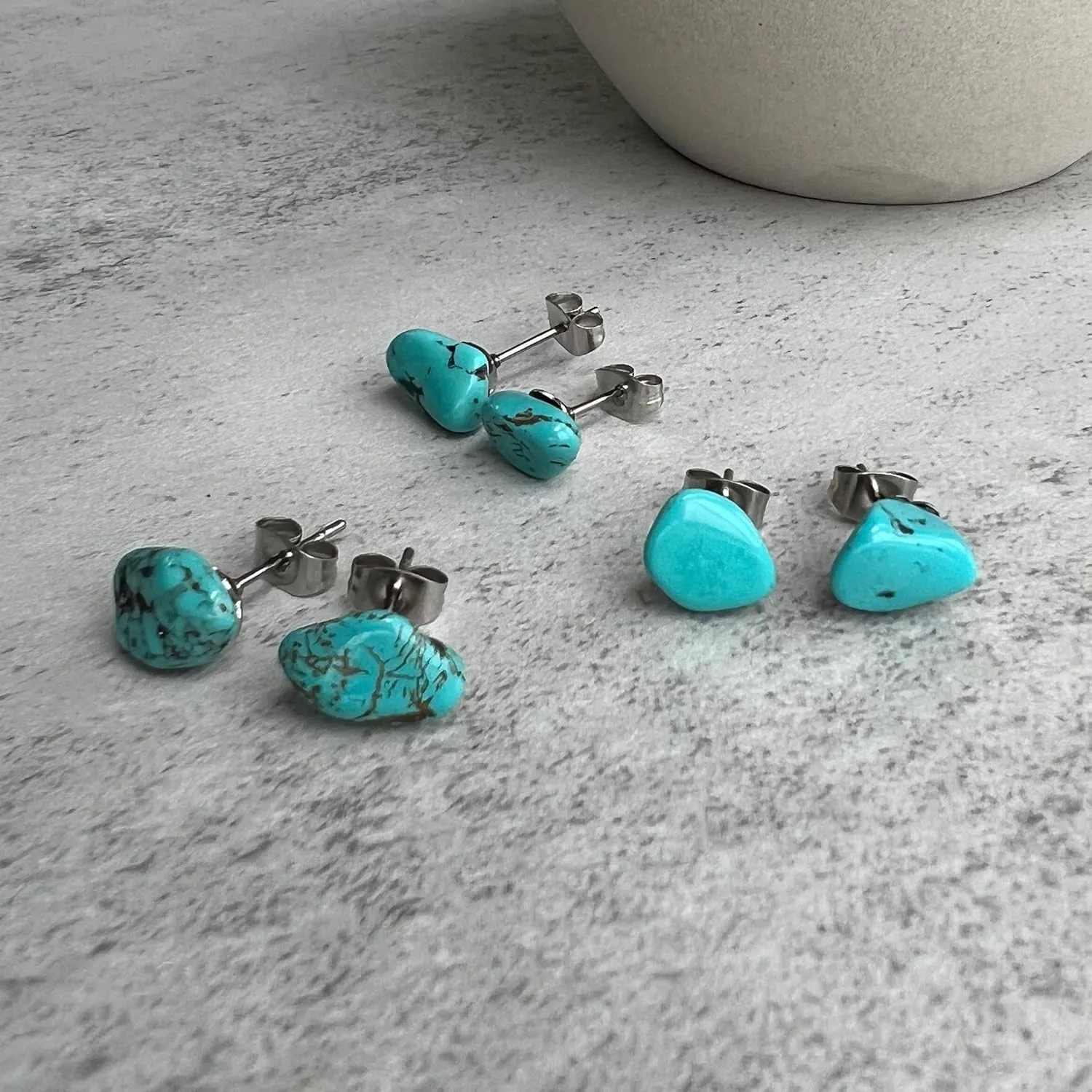 Turquoise Stud Earrings for Women, Blue Raw Gemstone Earrings with Stainless Steel Stud, Boho Western Turquoise Jewelry for Women