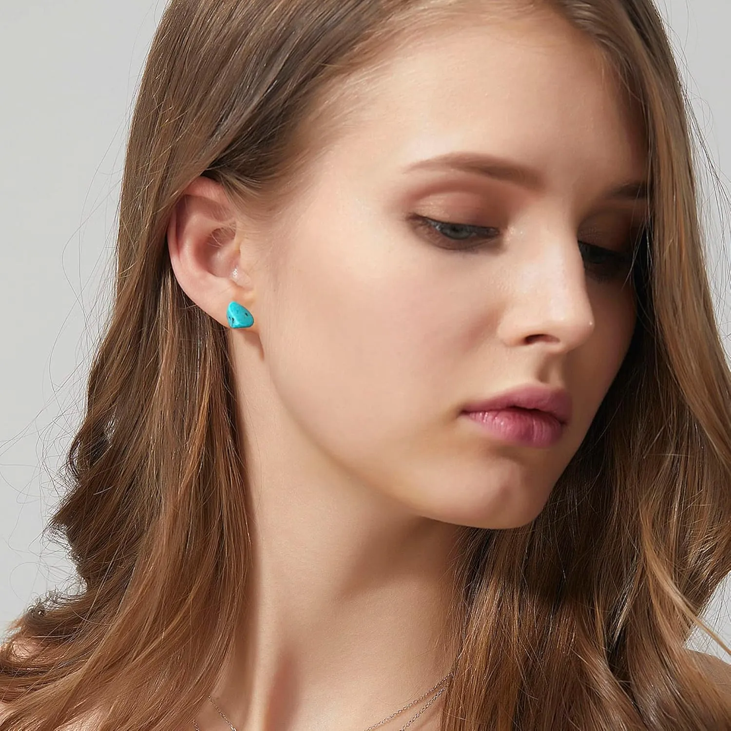 Turquoise Stud Earrings for Women, Blue Raw Gemstone Earrings with Stainless Steel Stud, Boho Western Turquoise Jewelry for Women