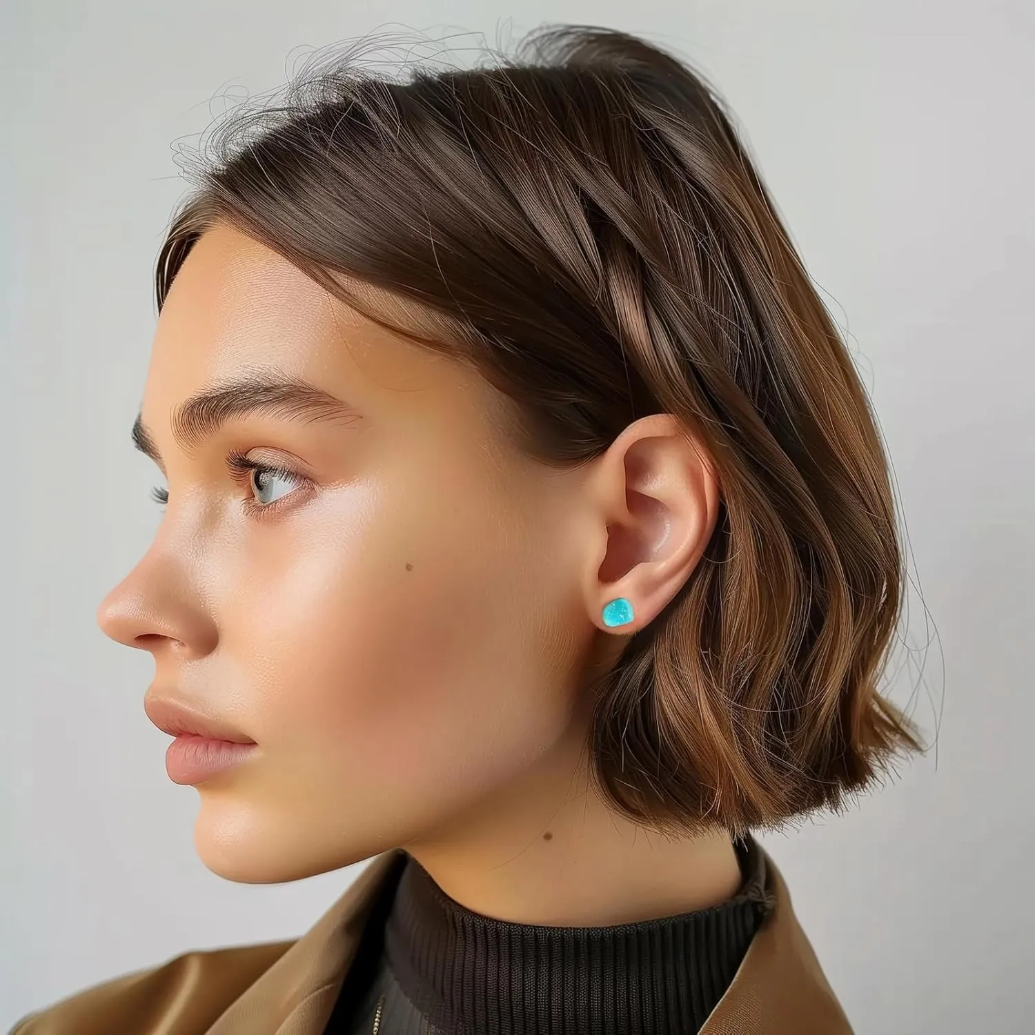 Turquoise Stud Earrings for Women, Blue Raw Gemstone Earrings with Stainless Steel Stud, Boho Western Turquoise Jewelry for Women