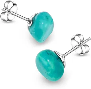 Turquoise Stud Earrings for Women, Blue Raw Gemstone Earrings with Stainless Steel Stud, Boho Western Turquoise Jewelry for Women