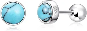 Turquoise Studs Earrings, 5mm Round Shape 925 Sterling Silver Screwback Studs for Women, Turquoise Jewelry Mother Day Present for Women Mom Wife Girlfriend