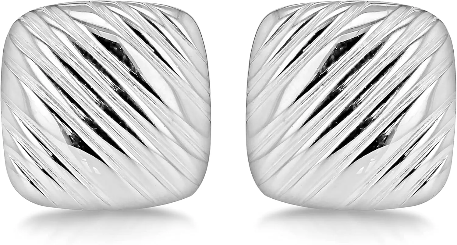 Tuscany Silver Men's Sterling Silver Ribbed 15mm Square Cufflinks
