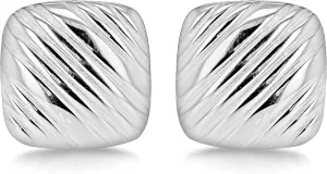 Tuscany Silver Men's Sterling Silver Ribbed 15mm Square Cufflinks