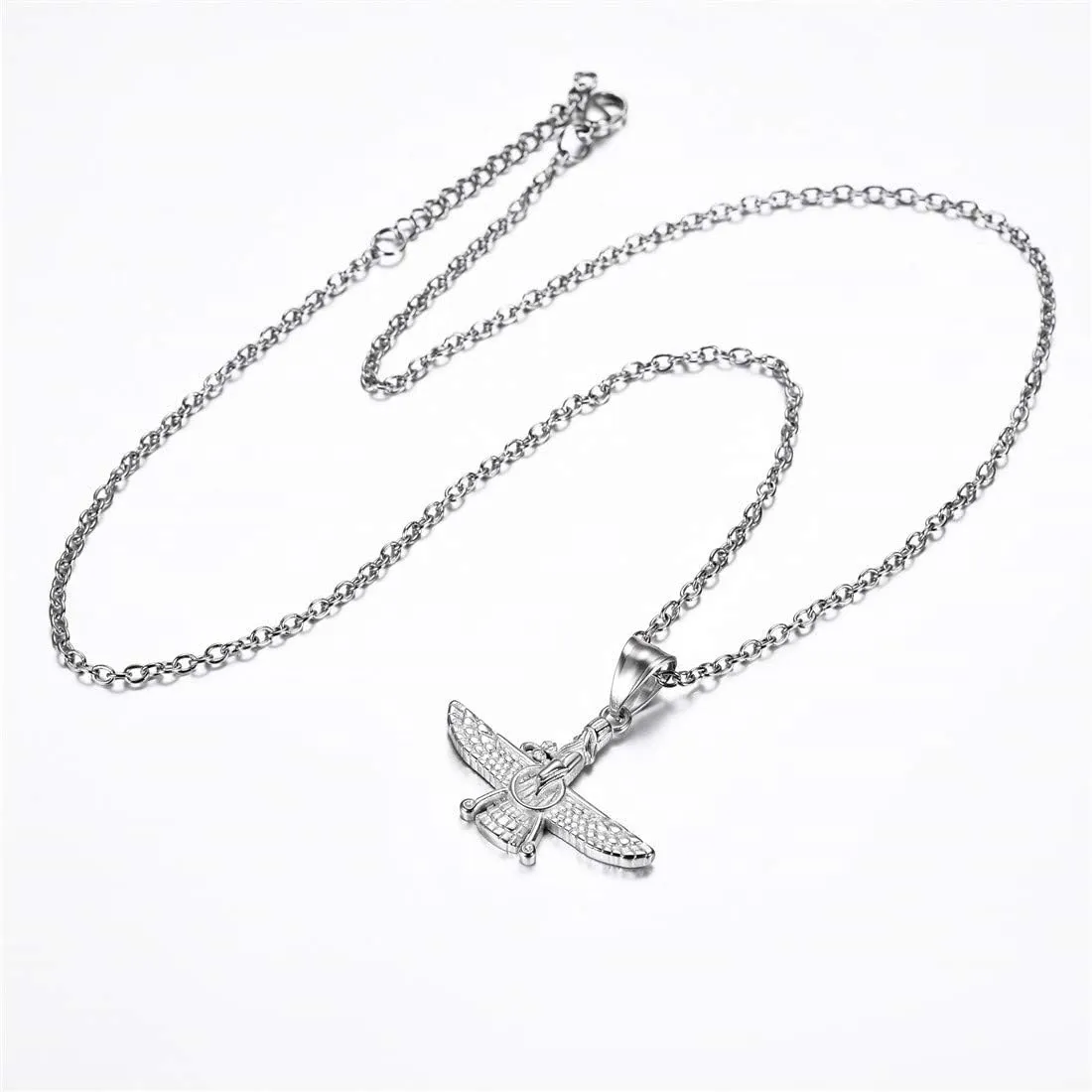 U7 Farvahar Pendant Chain Stainless/Black Gun/18K Gold Plated Symbol Iran Persian Gift Necklace, Customizable