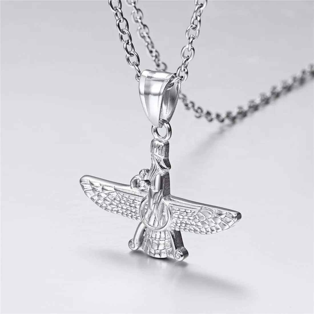 U7 Farvahar Pendant Chain Stainless/Black Gun/18K Gold Plated Symbol Iran Persian Gift Necklace, Customizable