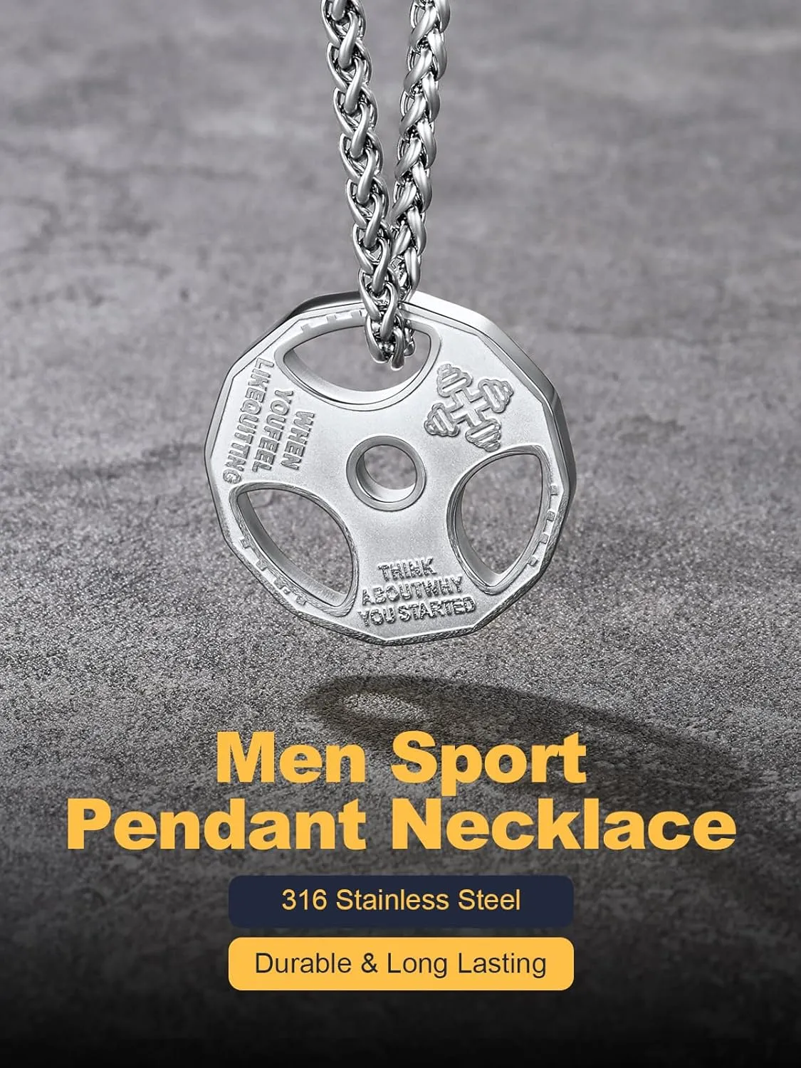 U7 Men Women Fitness Dumbbell Necklace Stainless Steel Weight Plate Barbell Chain Pendant Necklace,Chain 22" 2" Extender, with Gift Box