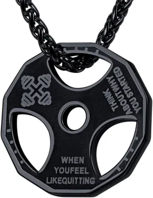 U7 Men Women Fitness Dumbbell Necklace Stainless Steel Weight Plate Barbell Chain Pendant Necklace,Chain 22" 2" Extender, with Gift Box