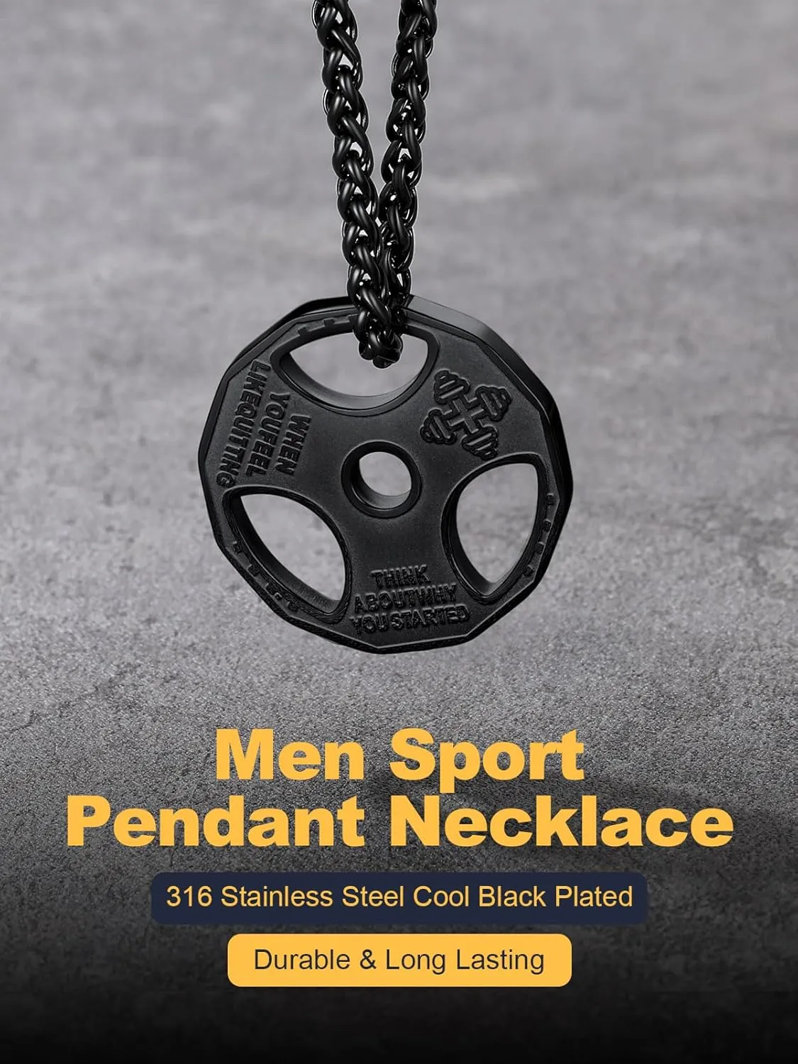 U7 Men Women Fitness Dumbbell Necklace Stainless Steel Weight Plate Barbell Chain Pendant Necklace,Chain 22" 2" Extender, with Gift Box