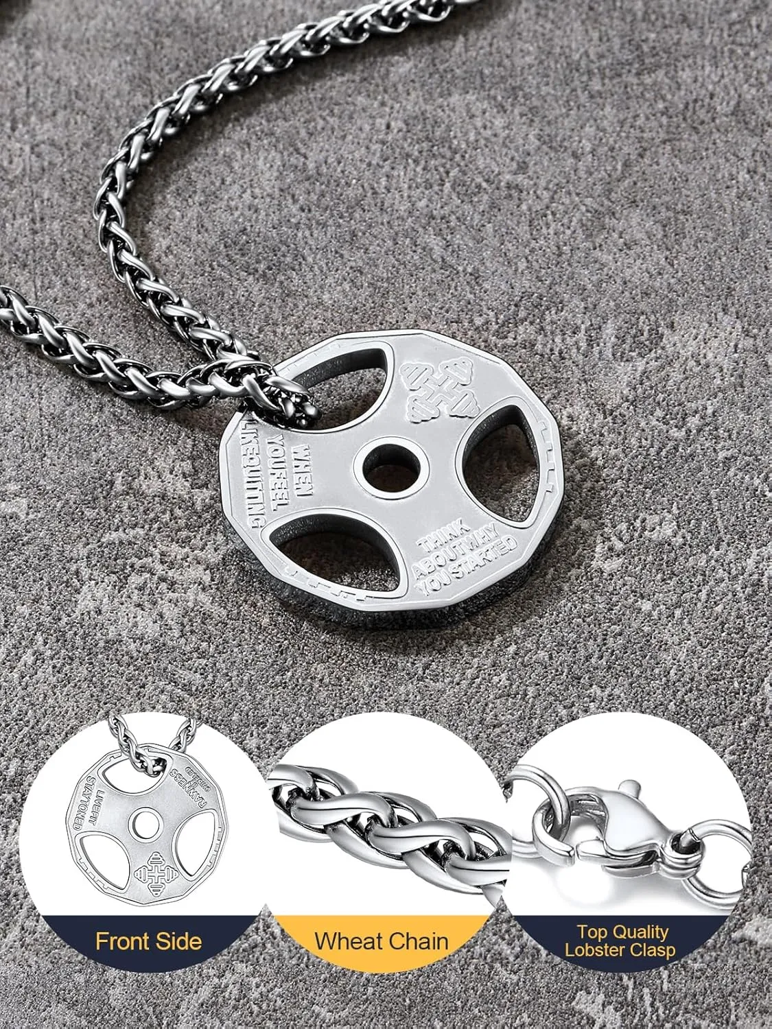 U7 Men Women Fitness Dumbbell Necklace Stainless Steel Weight Plate Barbell Chain Pendant Necklace,Chain 22" 2" Extender, with Gift Box