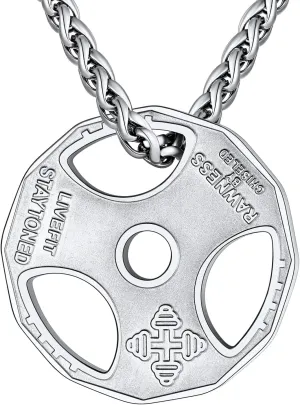 U7 Men Women Fitness Dumbbell Necklace Stainless Steel Weight Plate Barbell Chain Pendant Necklace,Chain 22" 2" Extender, with Gift Box
