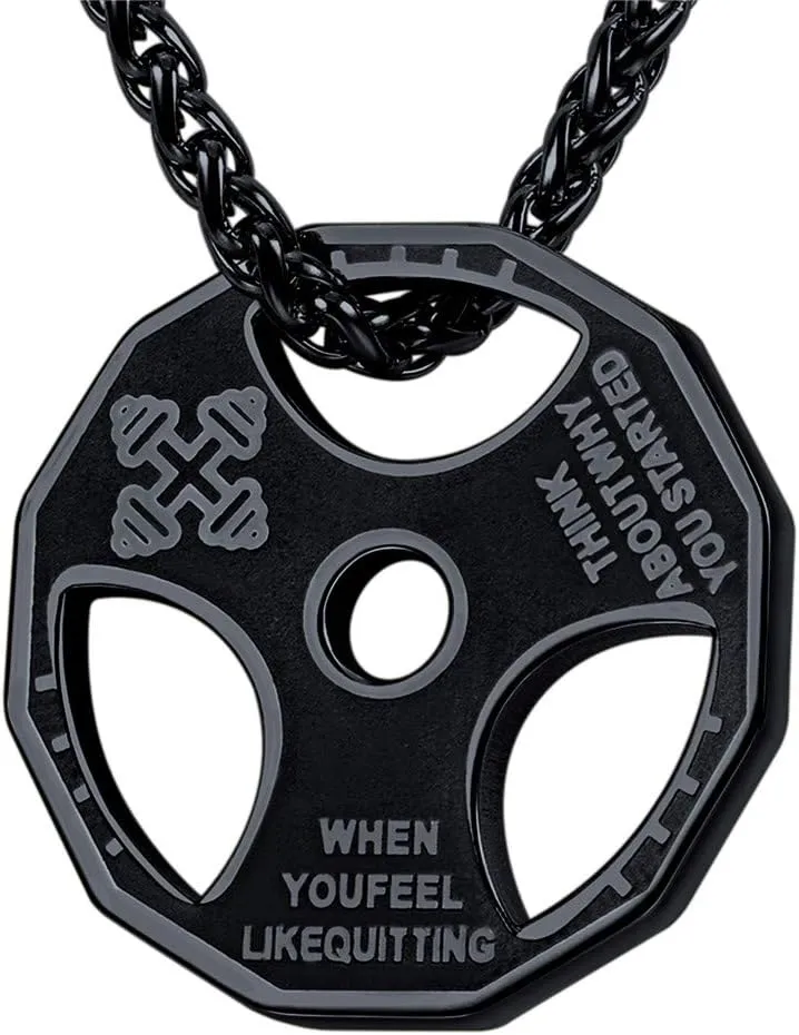 U7 Men Women Fitness Dumbbell Necklace Stainless Steel Weight Plate Barbell Chain Pendant Necklace,Chain 22" 2" Extender, with Gift Box