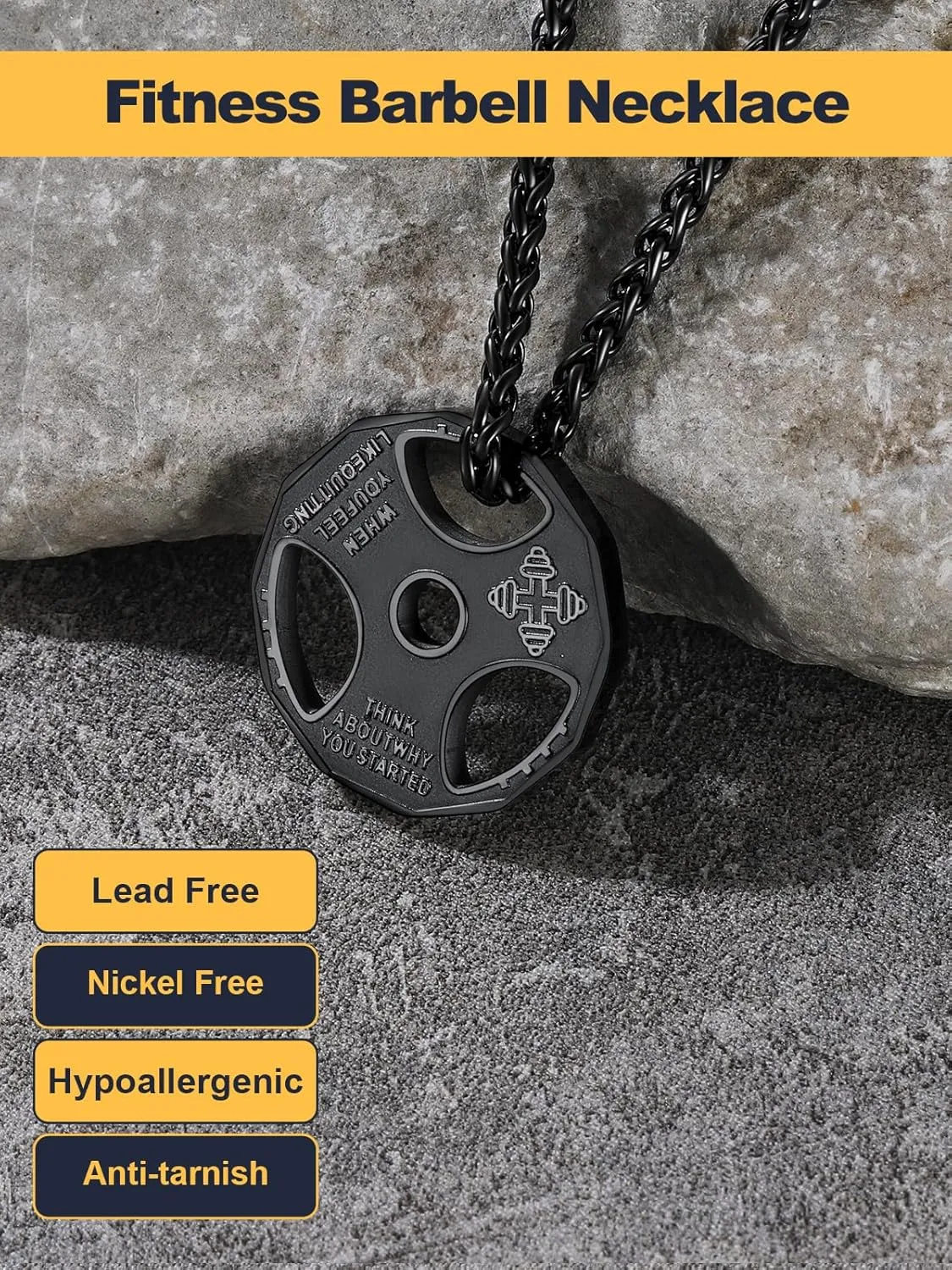 U7 Men Women Fitness Dumbbell Necklace Stainless Steel Weight Plate Barbell Chain Pendant Necklace,Chain 22" 2" Extender, with Gift Box