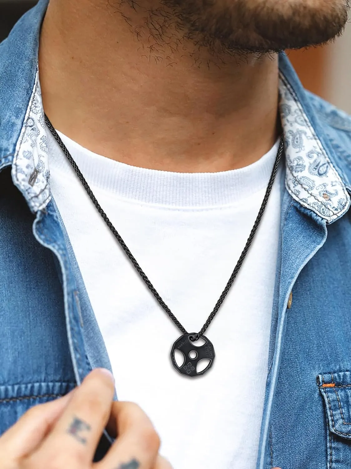 U7 Men Women Fitness Dumbbell Necklace Stainless Steel Weight Plate Barbell Chain Pendant Necklace,Chain 22" 2" Extender, with Gift Box