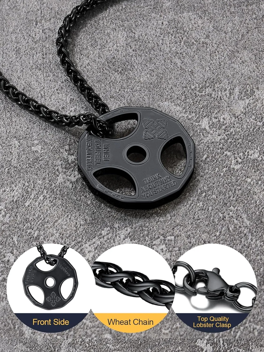 U7 Men Women Fitness Dumbbell Necklace Stainless Steel Weight Plate Barbell Chain Pendant Necklace,Chain 22" 2" Extender, with Gift Box
