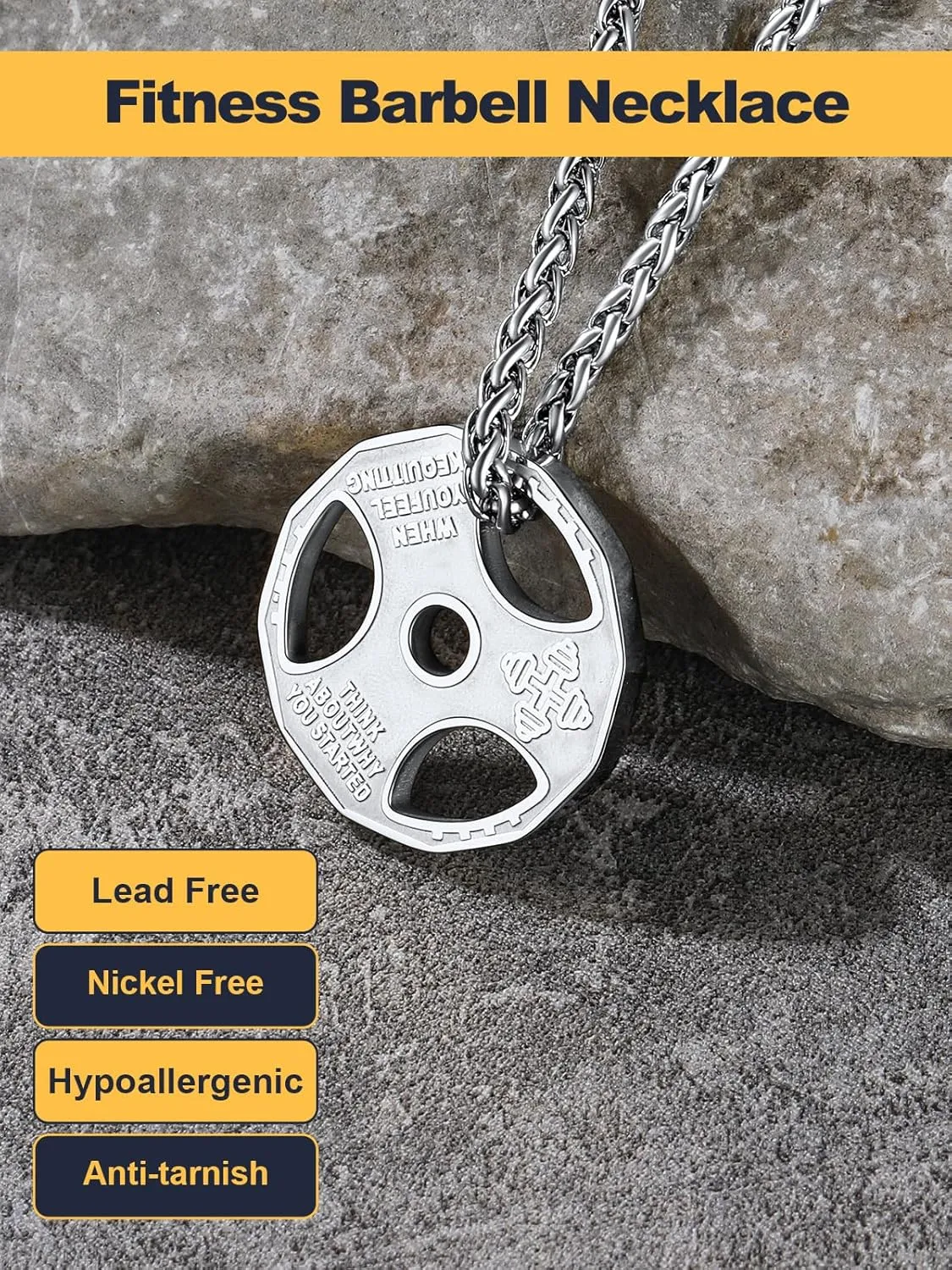 U7 Men Women Fitness Dumbbell Necklace Stainless Steel Weight Plate Barbell Chain Pendant Necklace,Chain 22" 2" Extender, with Gift Box