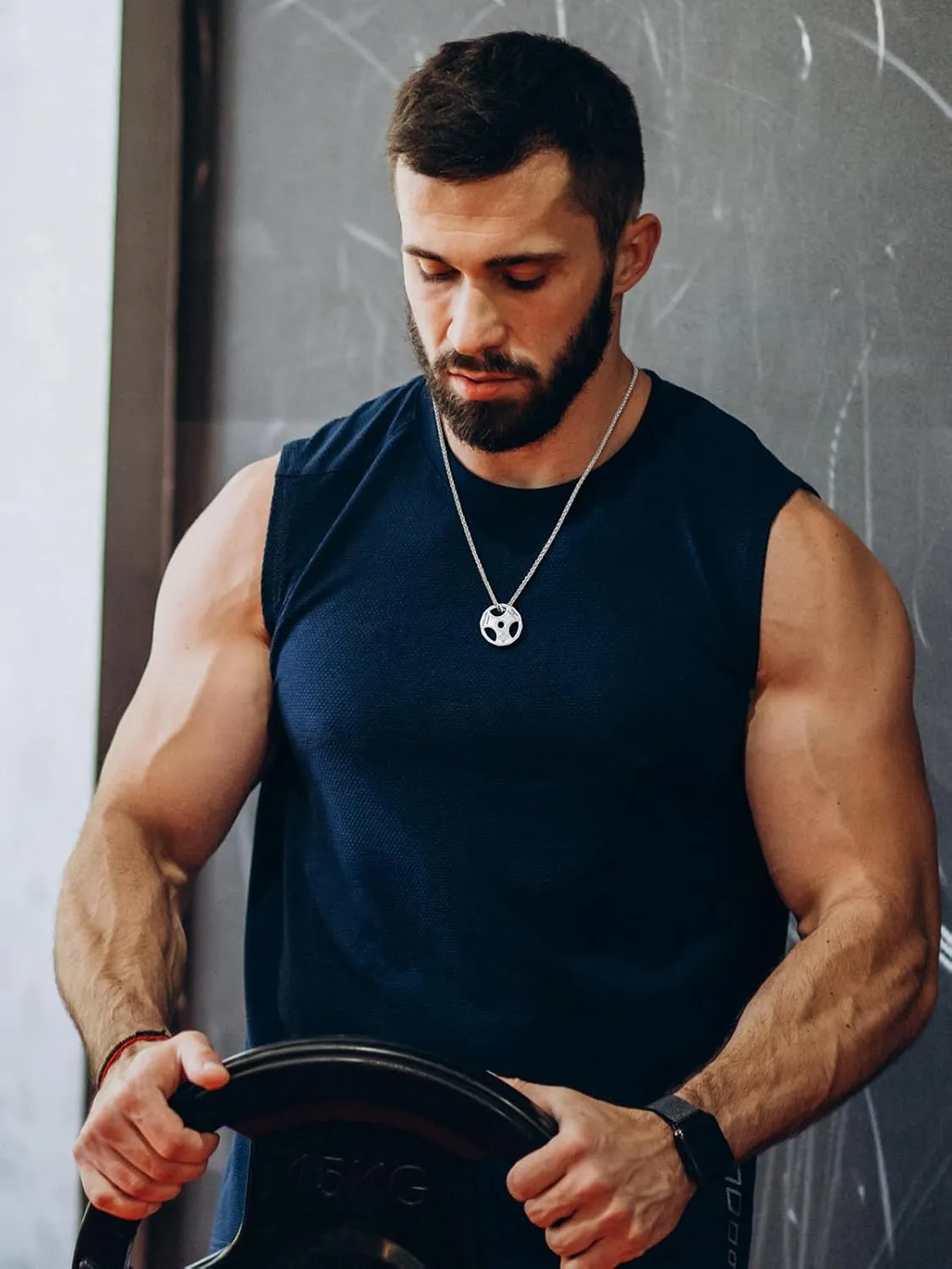 U7 Men Women Fitness Dumbbell Necklace Stainless Steel Weight Plate Barbell Chain Pendant Necklace,Chain 22" 2" Extender, with Gift Box