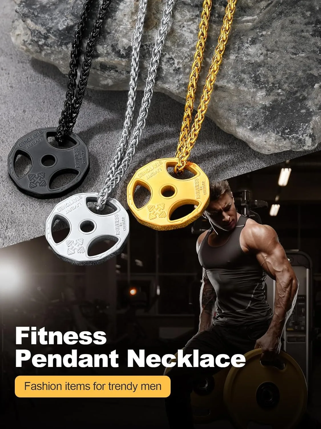 U7 Men Women Fitness Dumbbell Necklace Stainless Steel Weight Plate Barbell Chain Pendant Necklace,Chain 22" 2" Extender, with Gift Box