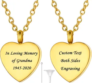 U7 Personalized Urn Necklaces for Men Women, Stainless Steel Text & Picture Pendant Necklace for Ashes, Customized Cremation Jewelry