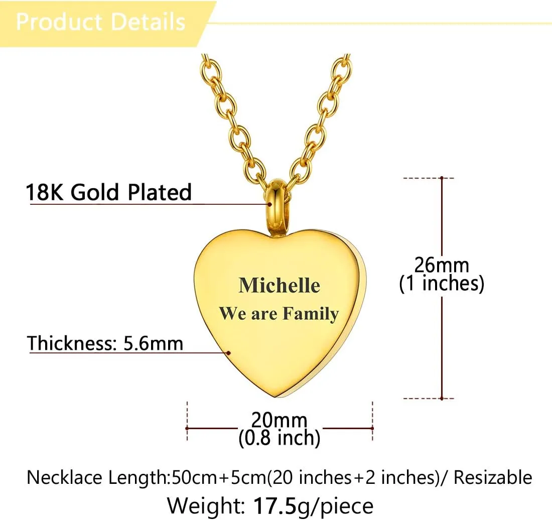 U7 Personalized Urn Necklaces for Men Women, Stainless Steel Text & Picture Pendant Necklace for Ashes, Customized Cremation Jewelry