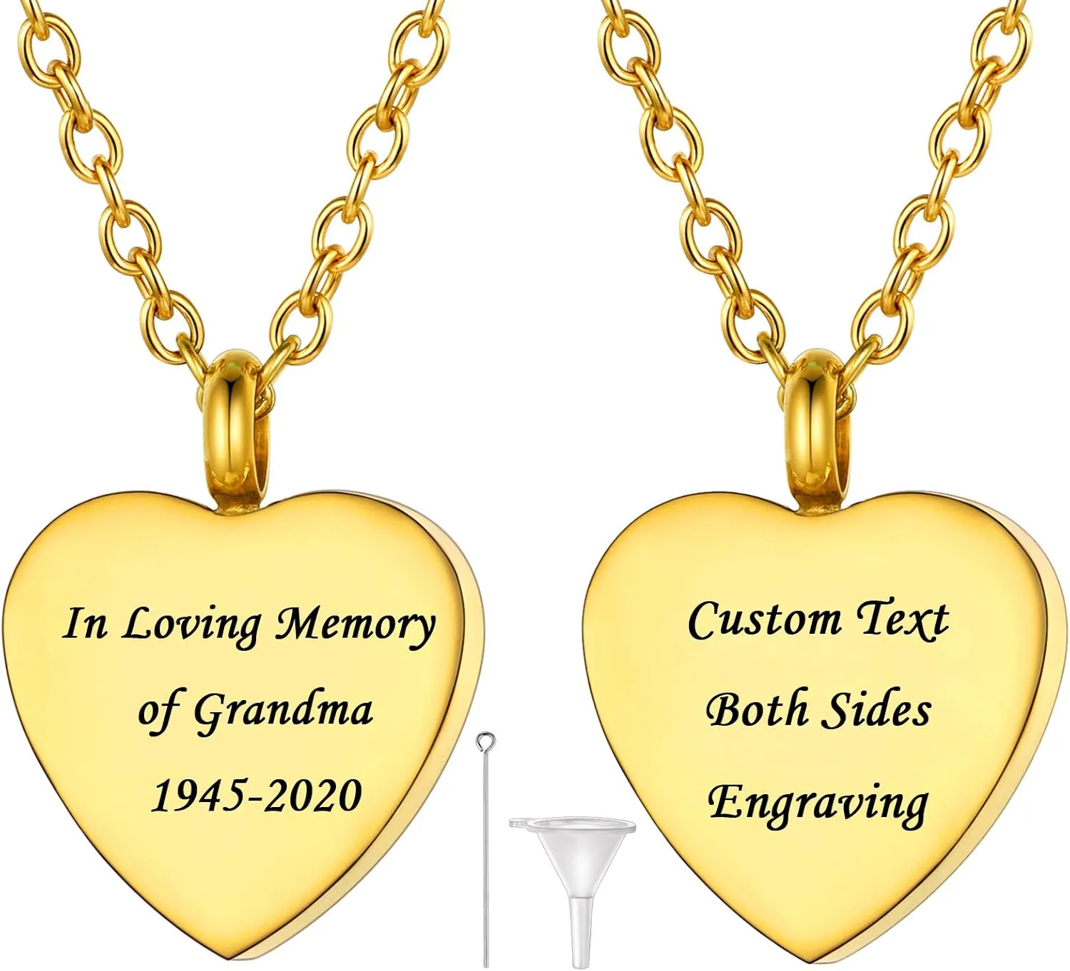 U7 Personalized Urn Necklaces for Men Women, Stainless Steel Text & Picture Pendant Necklace for Ashes, Customized Cremation Jewelry
