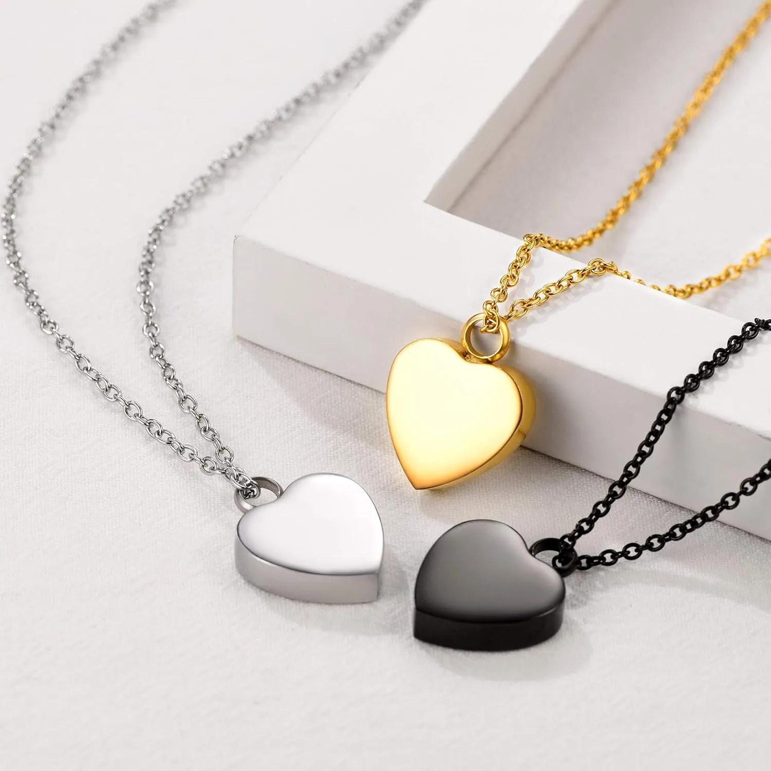 U7 Personalized Urn Necklaces for Men Women, Stainless Steel Text & Picture Pendant Necklace for Ashes, Customized Cremation Jewelry