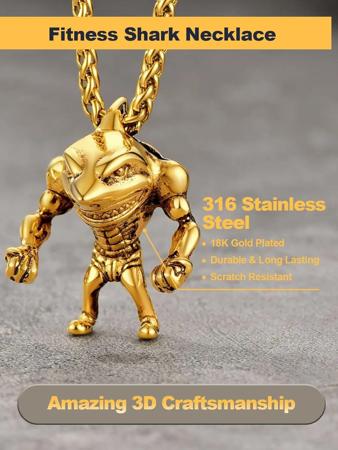 U7 Stainless Steel Shark Necklaces,18K Gold Plated Dolphin/Swordfish/Shark Pendant Necklace,Punk Mens Jewelry