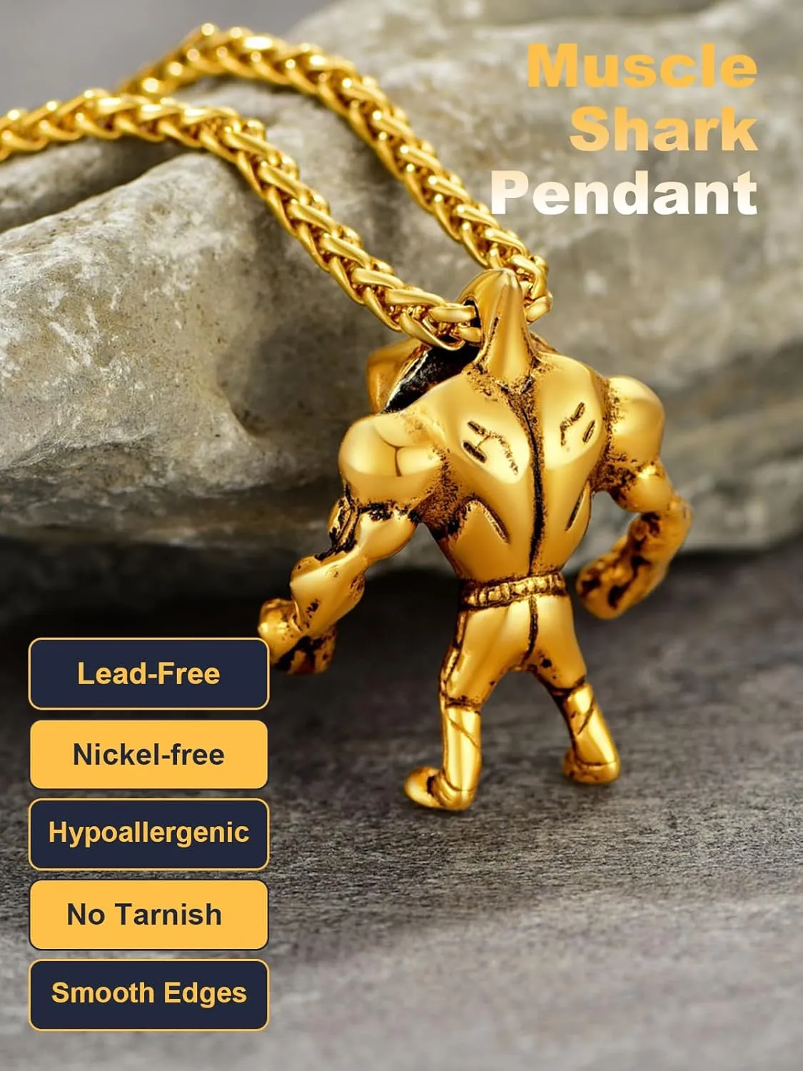 U7 Stainless Steel Shark Necklaces,18K Gold Plated Dolphin/Swordfish/Shark Pendant Necklace,Punk Mens Jewelry