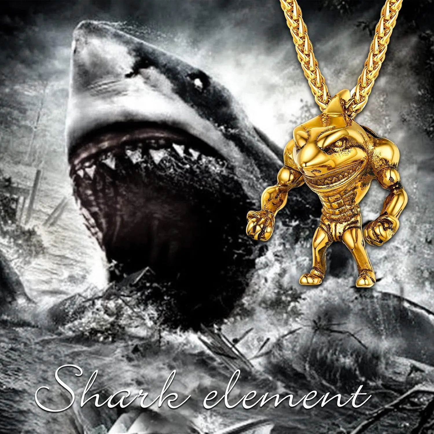 U7 Stainless Steel Shark Necklaces,18K Gold Plated Dolphin/Swordfish/Shark Pendant Necklace,Punk Mens Jewelry