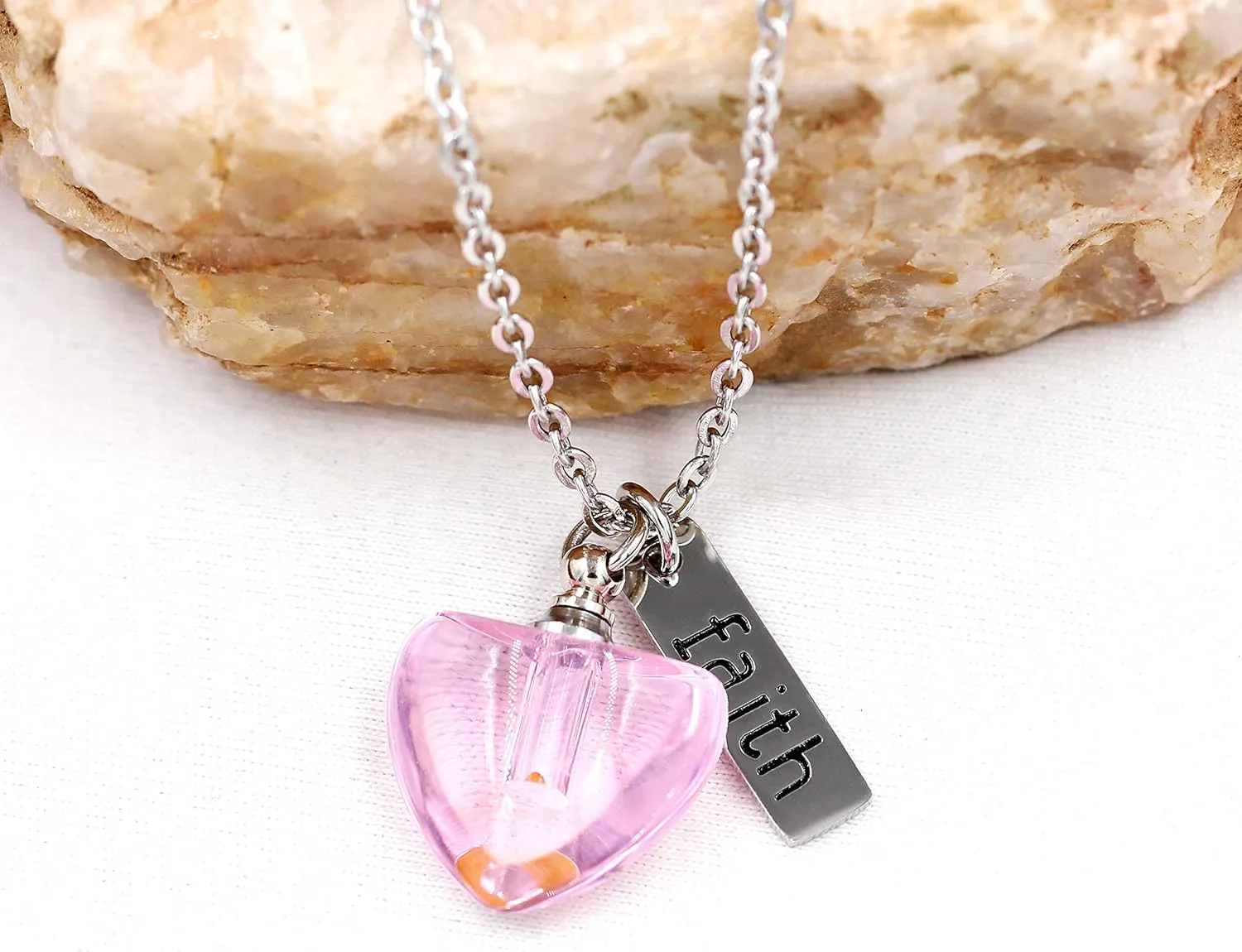 Uloveido Dainty Christian Religious Mustard Seed Faith Pendant Necklace, Stainless Steel, Heart Shape Openable Bottle Case Y756-6