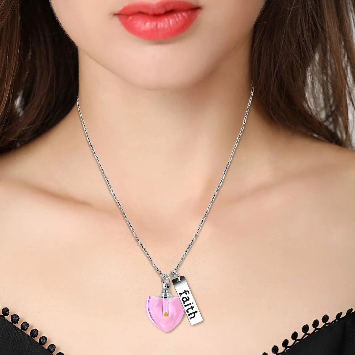 Uloveido Dainty Christian Religious Mustard Seed Faith Pendant Necklace, Stainless Steel, Heart Shape Openable Bottle Case Y756-6
