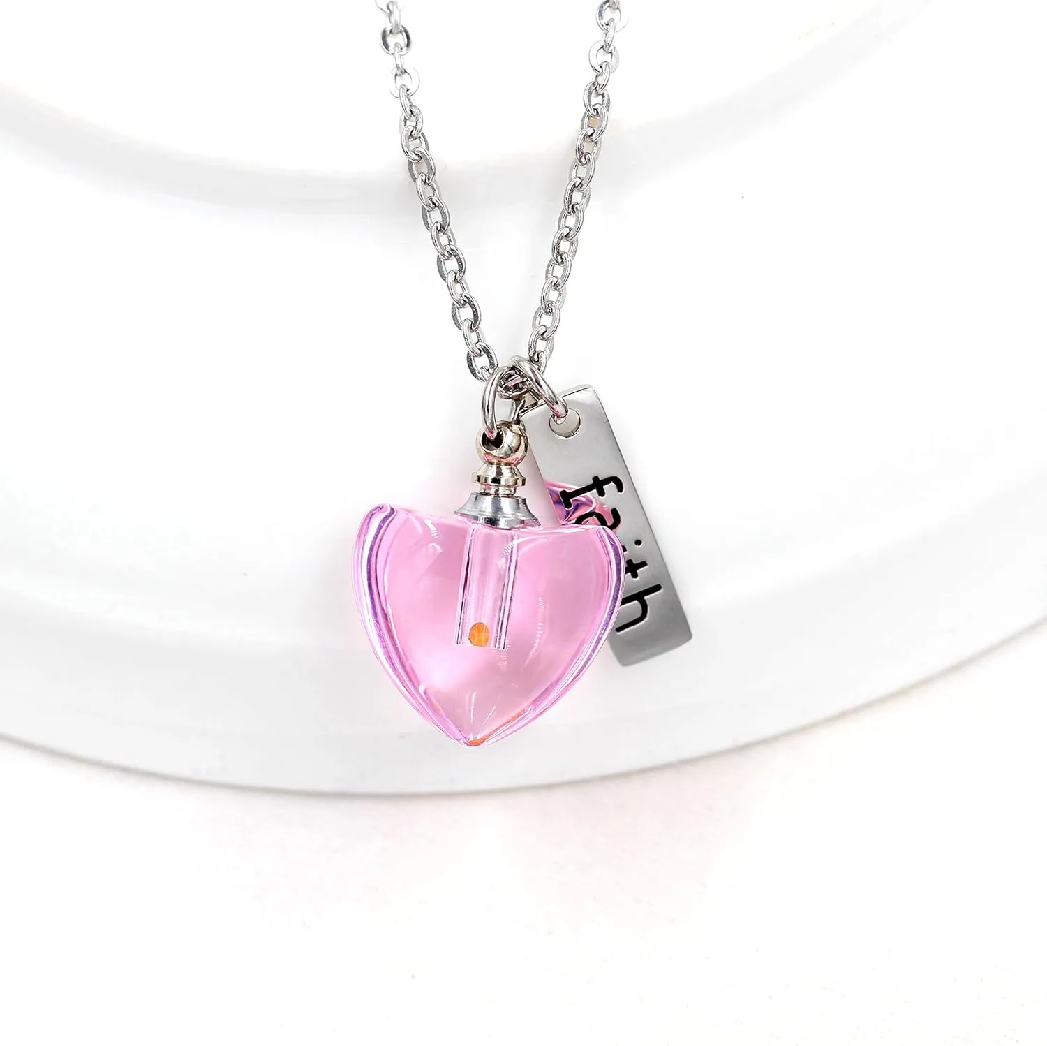 Uloveido Dainty Christian Religious Mustard Seed Faith Pendant Necklace, Stainless Steel, Heart Shape Openable Bottle Case Y756-6