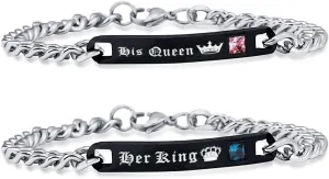 Uloveido His Queen and Her King Black Titanium Necklaces & Bracelet Matching Couple Jewelry Sets for Men and Women with Cubic Zirconia ST118