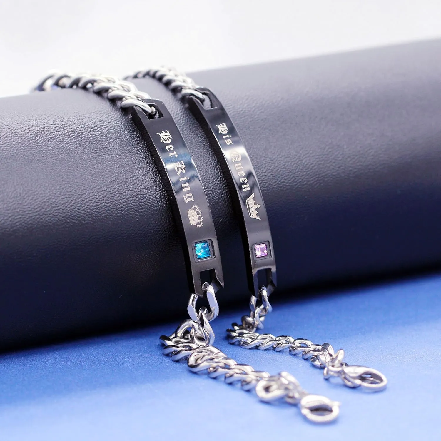 Uloveido His Queen and Her King Black Titanium Necklaces & Bracelet Matching Couple Jewelry Sets for Men and Women with Cubic Zirconia ST118
