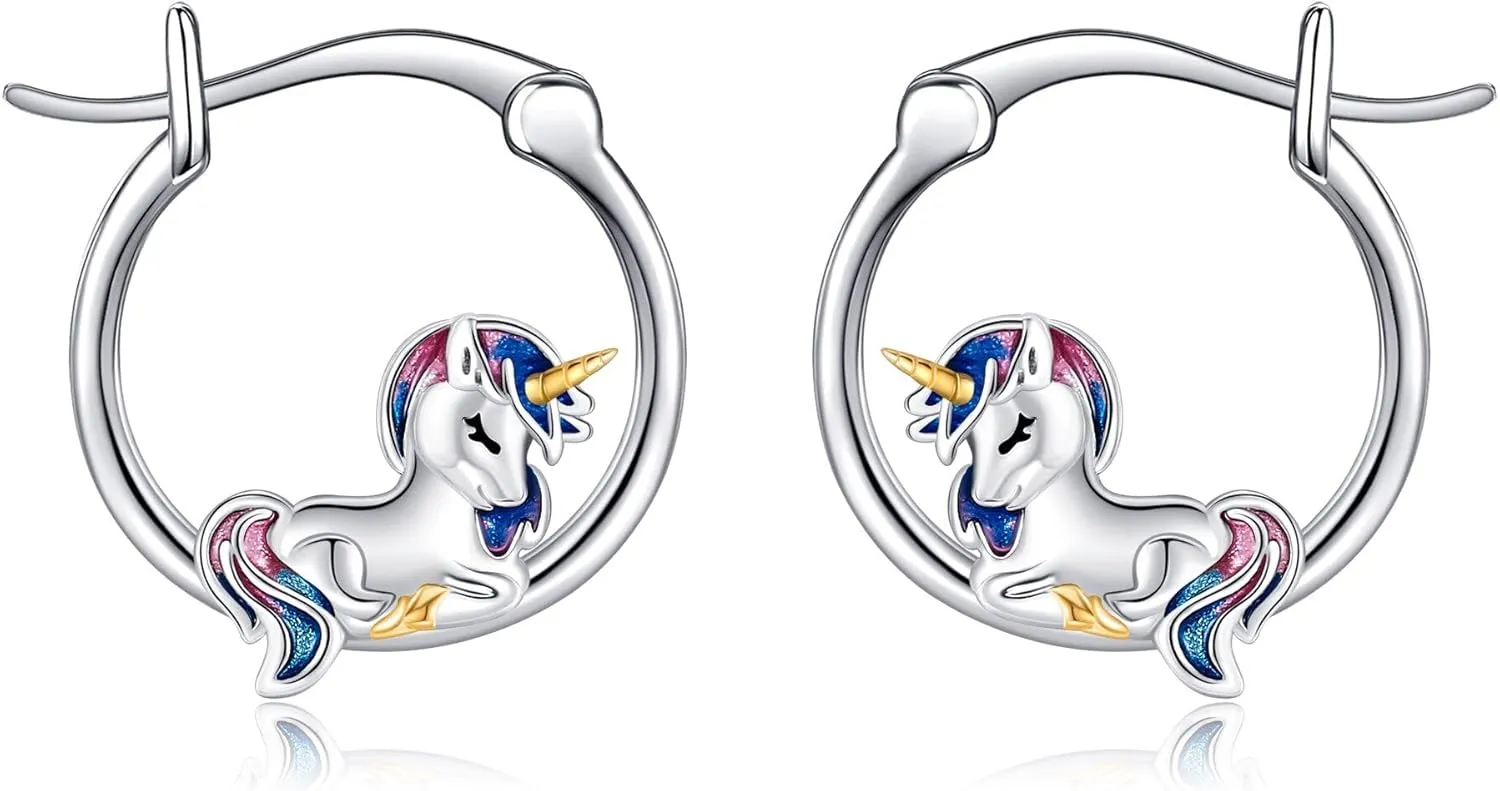 Unicorn Earrings 925 Sterling Silver Unicorn Hoop Earrings Jewelry Birthday Gifts For Women