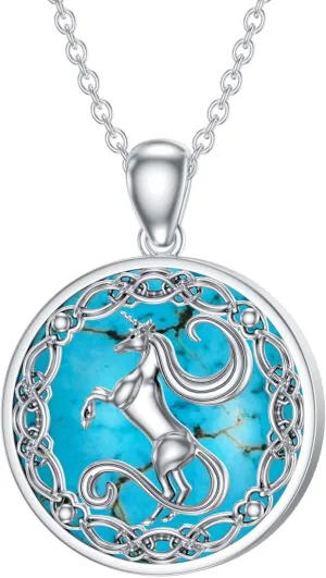 Unicorn Necklace Natural Turquoise 925 Sterling Silver Unicorn Pendant Unisex Adult Fantasy/Mystical Necklace
