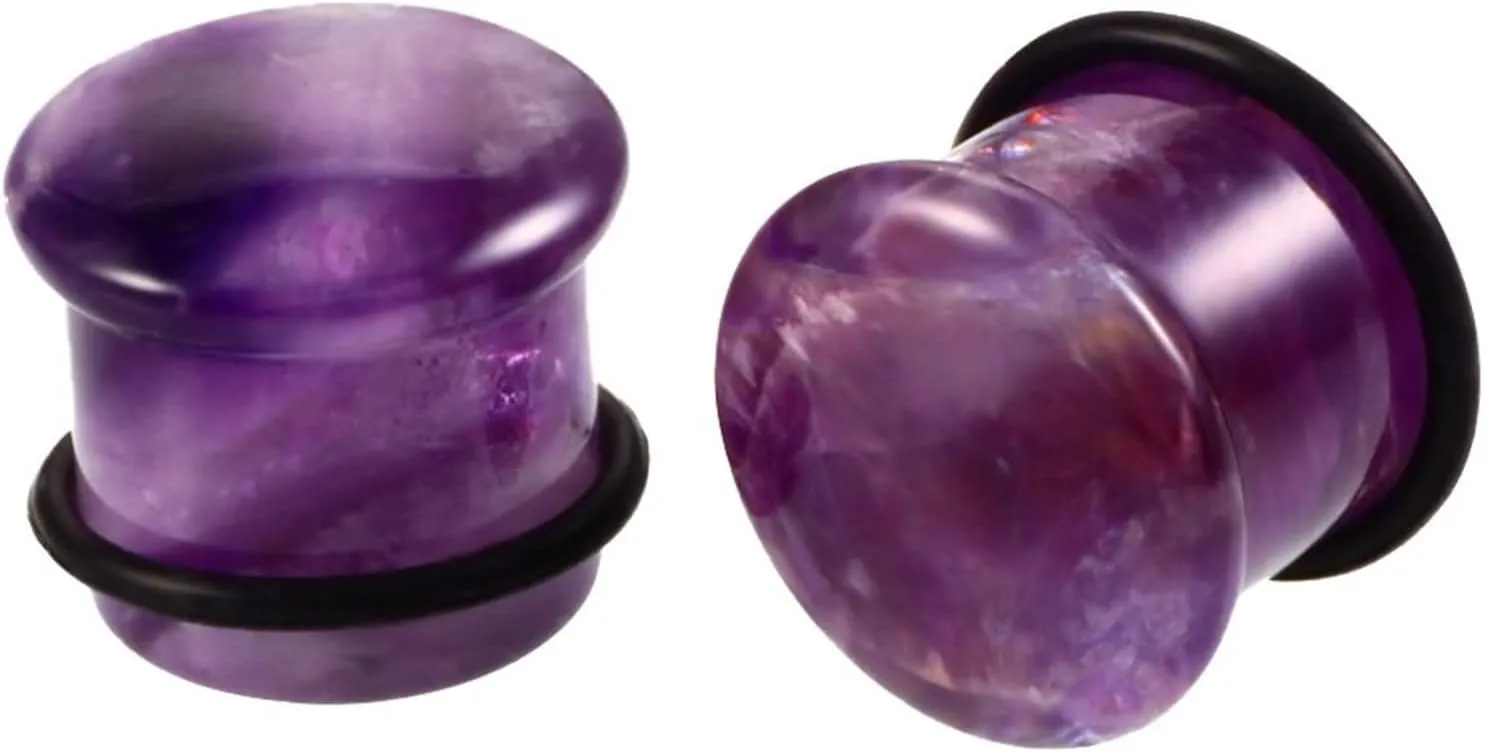 Unique Ear Plugs Gauges, Dangle Ear Plugs Tunnels Purple Stone 2Pcs Piercing Tunnels