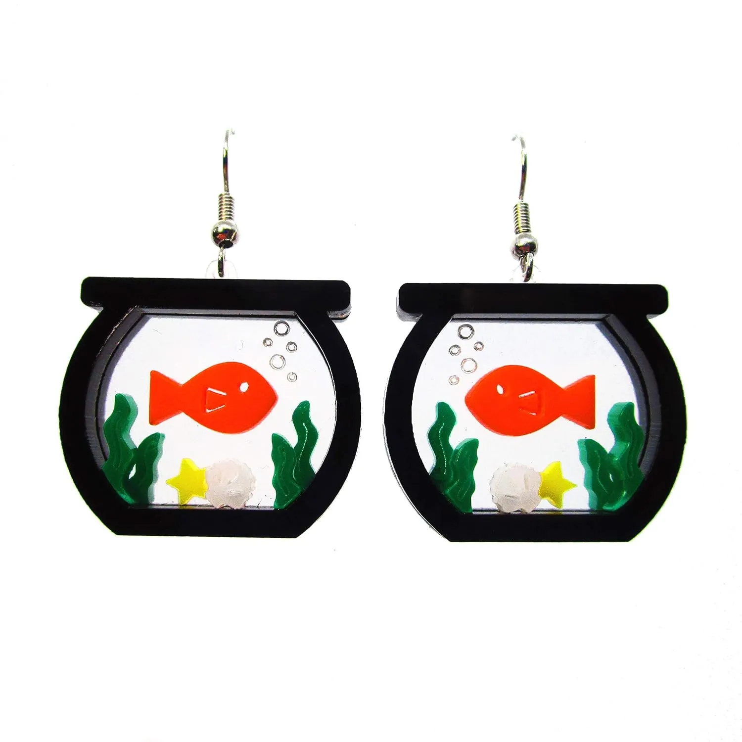 Unique Goldfish Fish Bowl Aquarium Statement Dangle Earrings, Funny Jewelry for Aquatic Pet Fish Enthusiast