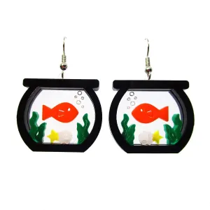 Unique Goldfish Fish Bowl Aquarium Statement Dangle Earrings, Funny Jewelry for Aquatic Pet Fish Enthusiast