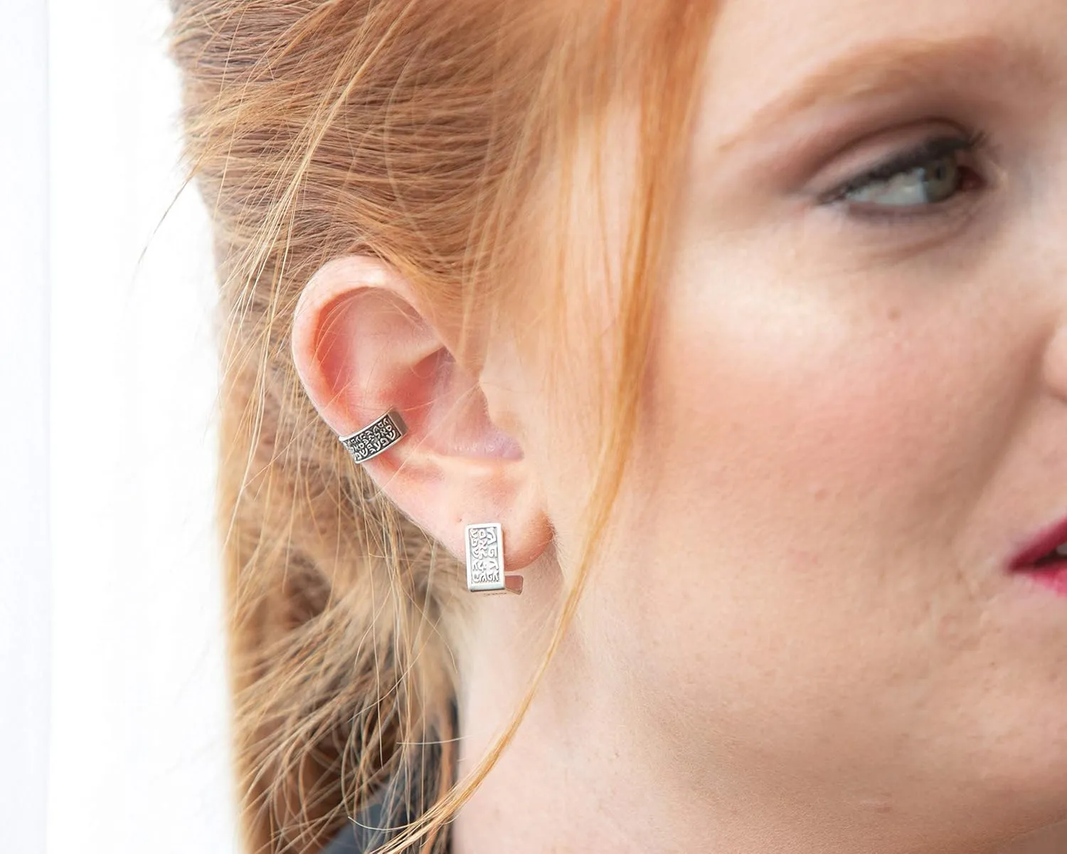 Unique Hoops, Small Open Hoop Stud Silver Earrings For Women, Unique Hebrew Jewelry Engraved With a Blessing For Abundance, Spiritual Inspirational Jewelry, Kabbalah Gift Made In Israel