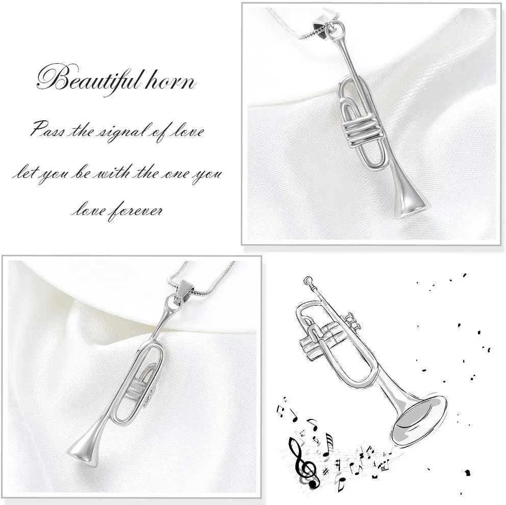 Unique Trumpet Cremation Pendant Ashes Urn for Pet/Human Keepsake Necklace